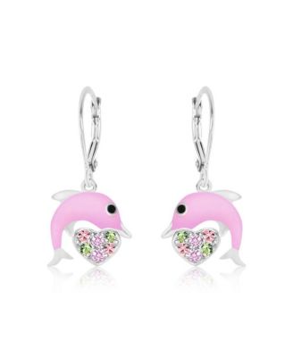 Girls Dolphin Hypoallergenic Heart Earrings with Sterling Silver Leverbacks