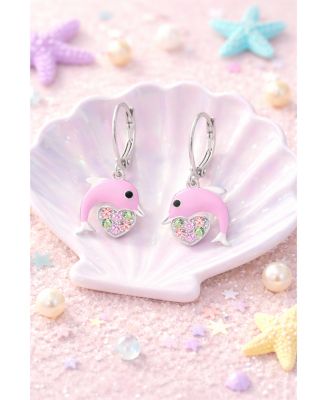 Girls Dolphin Hypoallergenic Heart Earrings with Sterling Silver Leverbacks