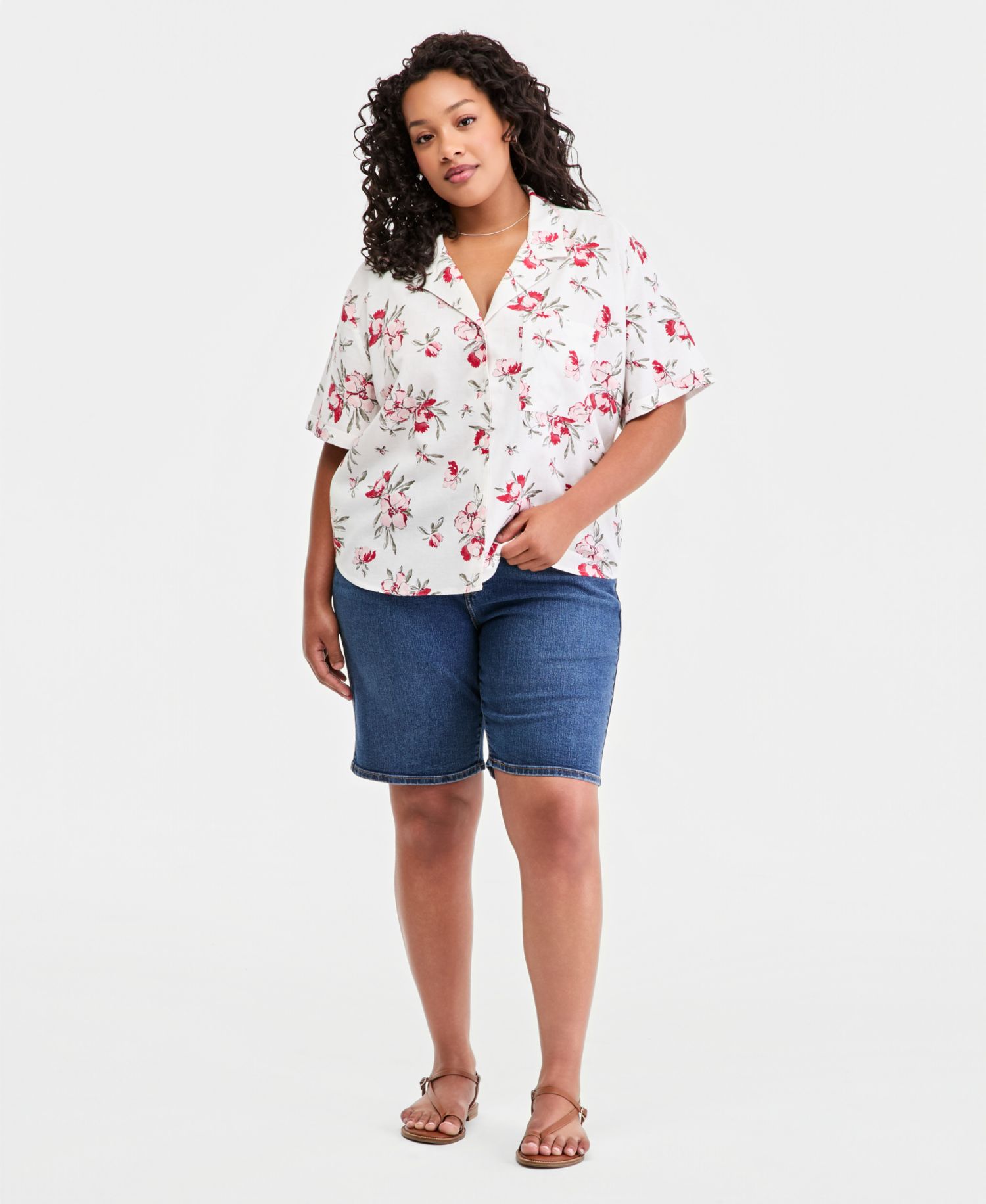 Plus Size Bennie Button-Up Camp Cotton Shirt