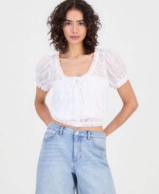Women's Cotton Embroidered Cropped Blouse