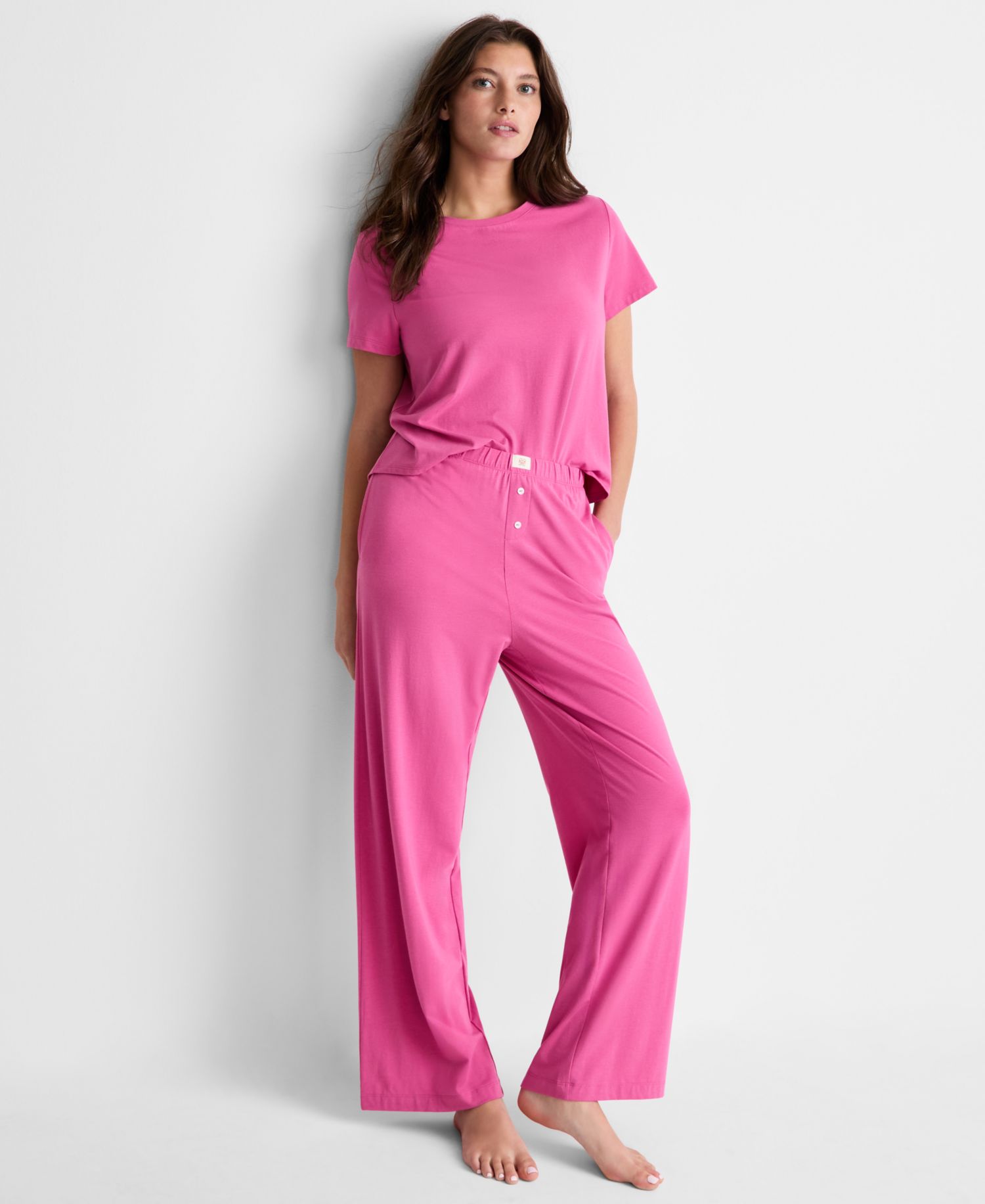 Women's Short-Sleeve Crewneck Cotton-Blend T-Shirt and Pants Set