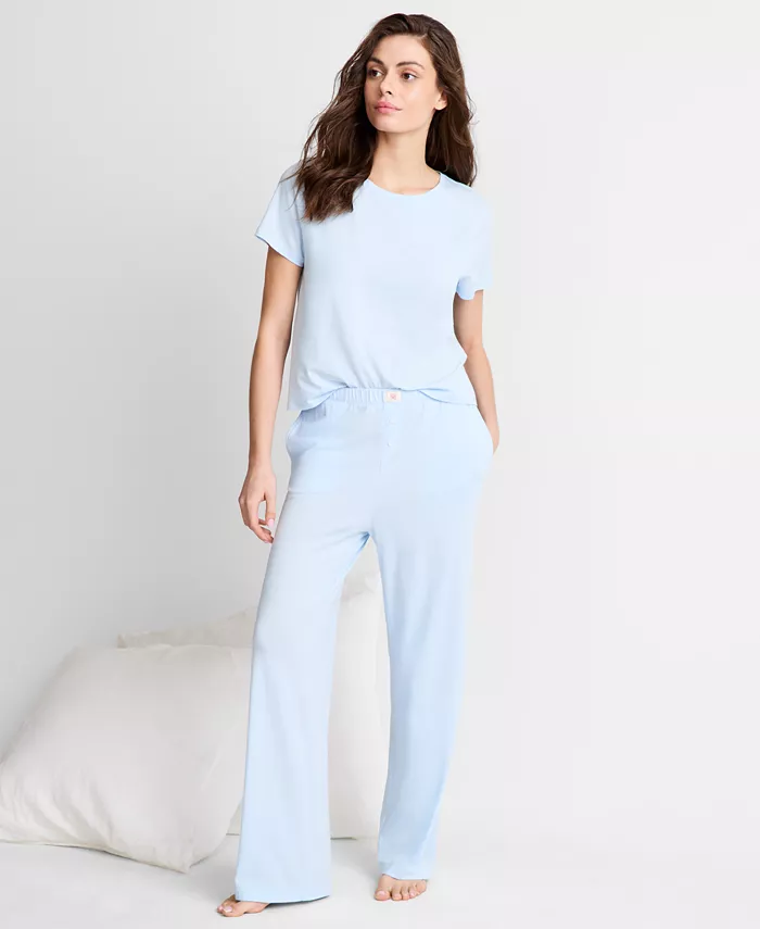 Women's Short-Sleeve Crewneck Cotton-Blend T-Shirt and Pants Set
