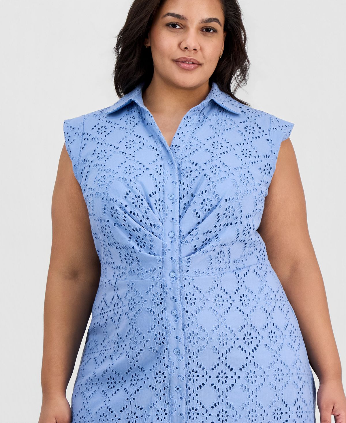 Anne Klein Plus Size Eyelet-Embroidered Sleeveless Shirtdress view 4 — MAYCSS fashion products