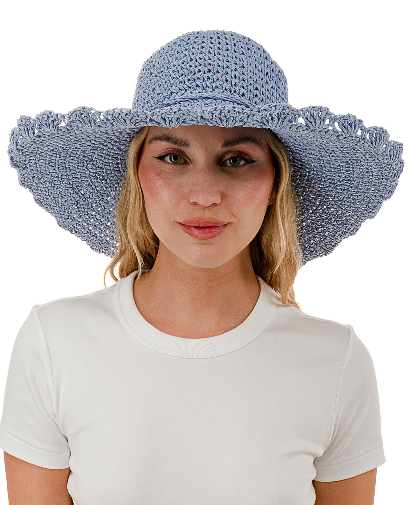 Женский головной убор Marcus Adler Scalloped Straw Sun Hat, цвет: Джинсовый — фото 2