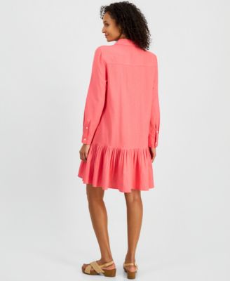 Women's Linen Blend Peplum Shirtdress