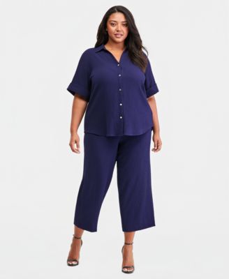 Plus Size Collared Button-Front Shirt 