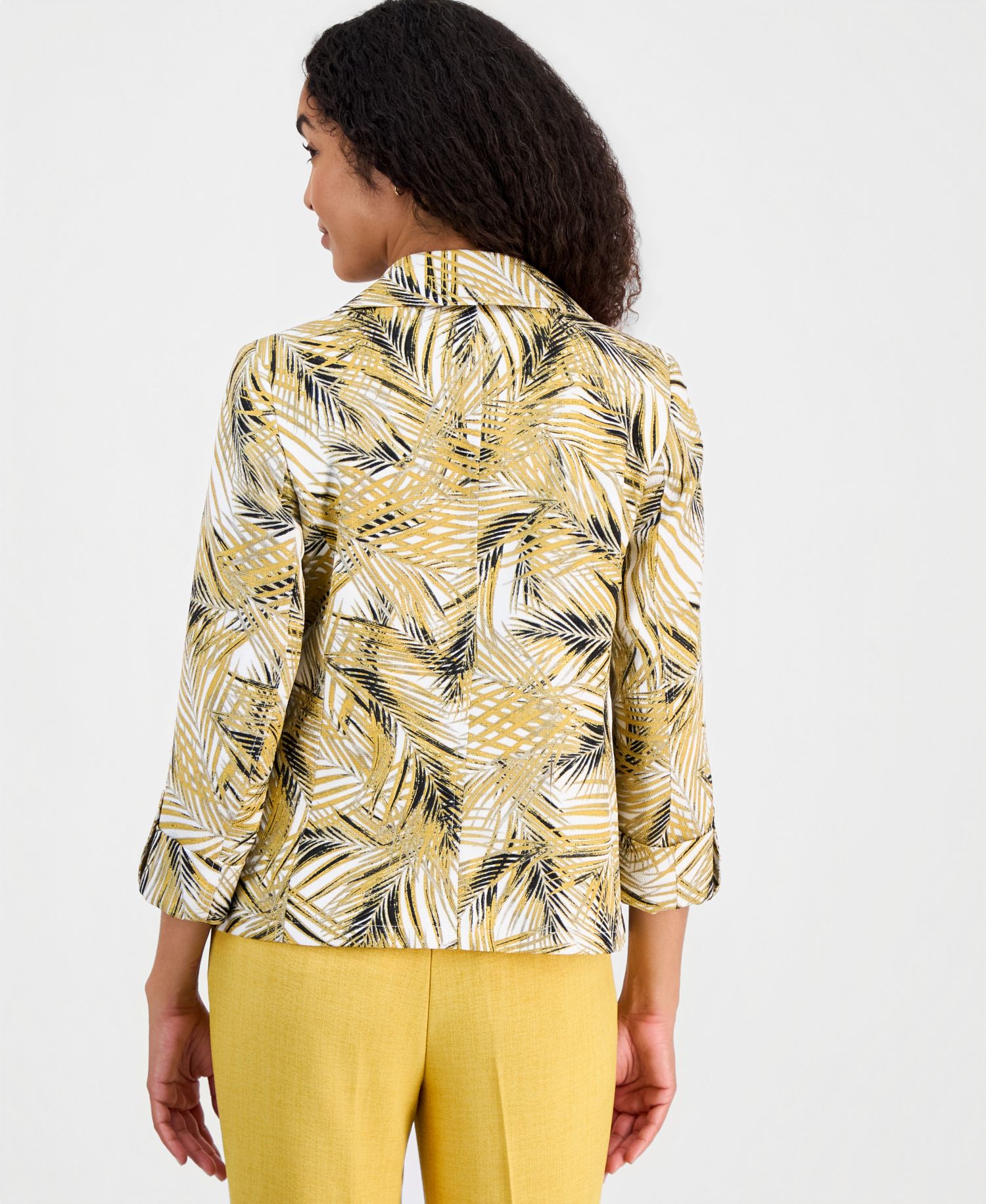 Women's 3/4-Sleeve Open-Front Palm Print Blazer, Regular & Petite