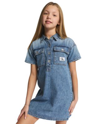 Girls' 7-16 Short-Sleeve Patch Pocket Denim Shirtdress