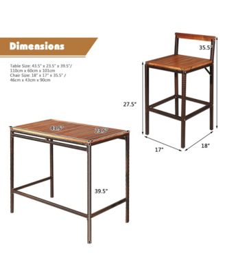 3PCS Patio Bar Set Dining Set Outdoor Furniture Set w/ Wooden Tabletop