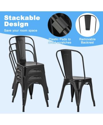 18'' Metal Dining Chair High Back Bar Stools Set of 4 w/ X-shaped Frame Breathable Holes