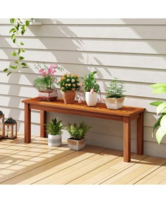 2-Person Outdoor Wood Bench with Backless Slatted Seat