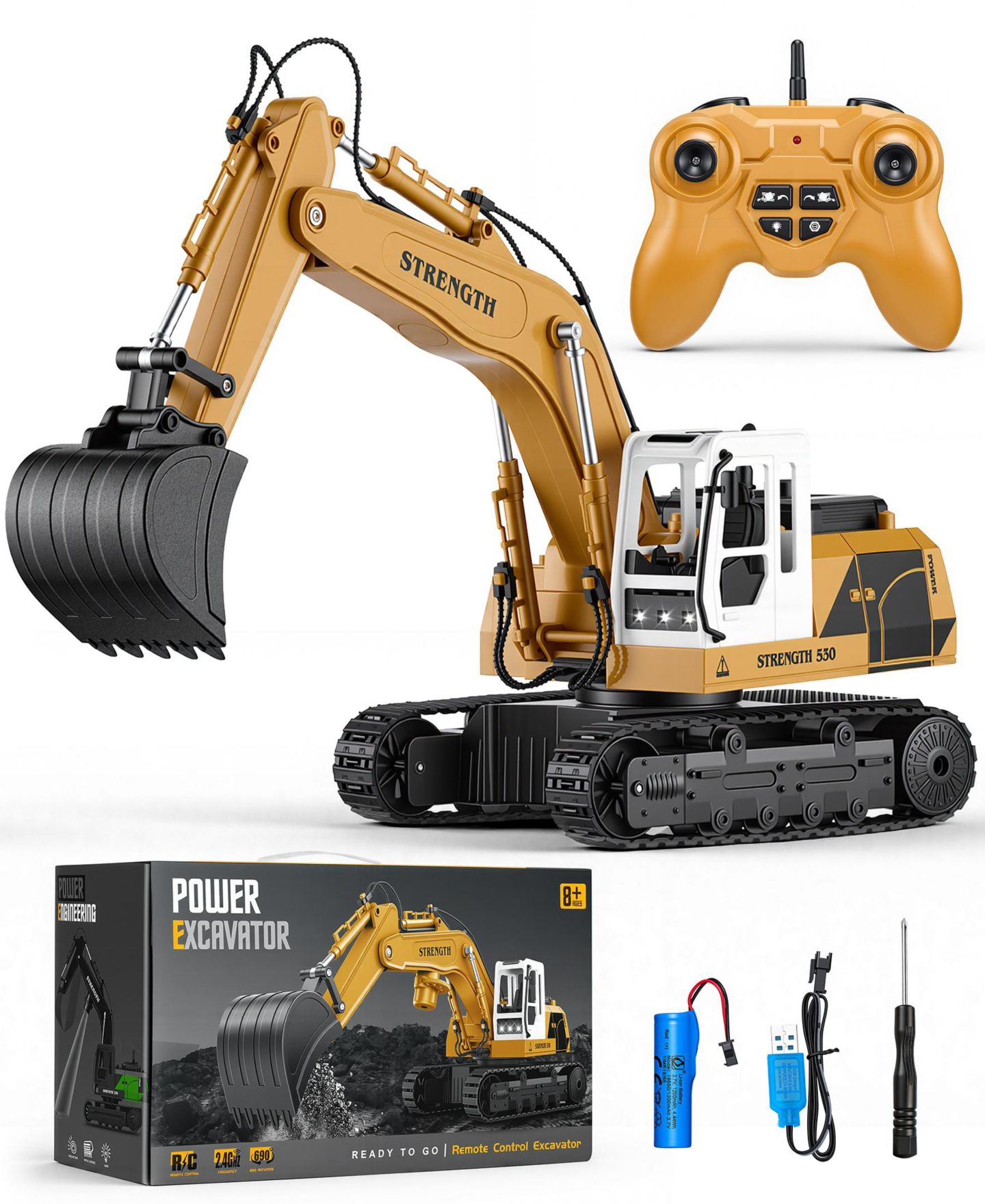 Детская игрушка SUGIFT 1:16 11-Channel Control Alloy Bucket RC Excavator with Lights and Sounds, цвет: Жёлтый — фото 1