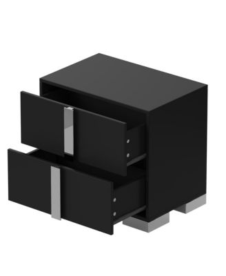 End Table - Elegant Nightstand, Wood Bedside Table with Drawers, Metal Foot and Mirrored Metal Handles for Bedroom, Living Room