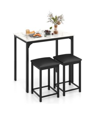 3 PCS Counter Height Dining Set Faux Marble Table and 2 Chairs Kitchen Bar