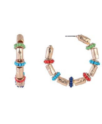 Gold Tone Hoops with Multi Color Seedbeads