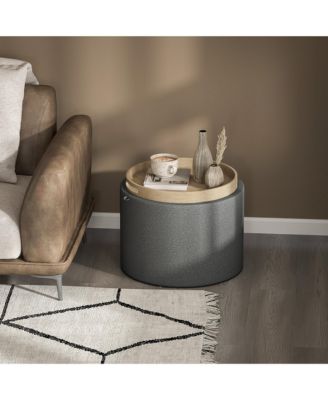Round Storage Ottoman Table with Flip Top Tray