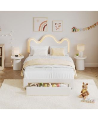Frame Lamb Velvet Cute Platform Wooden Slats LED Light Noise Free No Box Spring