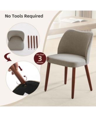 Modern Linen Dining Chairs Set of 6, Upholstered Chairs with Padded Seat and Wood Legs