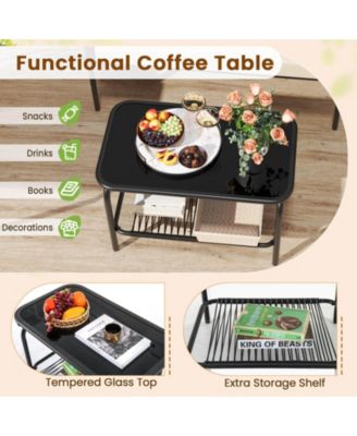 8 PCS Patio Furniture Set with Loveseat Tempered Glass Coffee Table & Soft Cushions