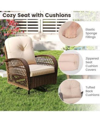 3 PCS Patio Swivel Rocker Set Gliding Bistro Furniture Set with Tempered Glass Table