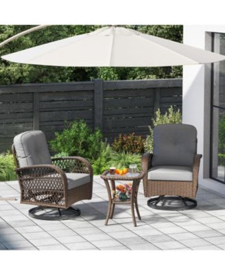 3 PCS Patio Swivel Rocker Set Gliding Bistro Furniture Set with Tempered Glass Table