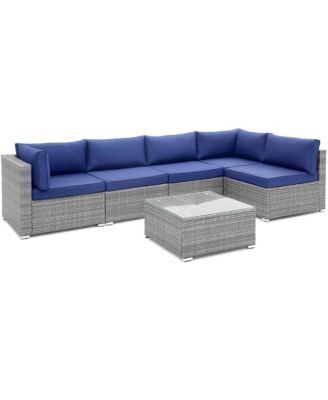 6 PCS Patio Conversation Sofa Set Outdoor Rattan Furniture Cushioned Seat