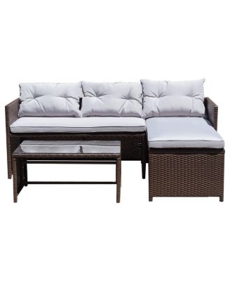 3PC Outdoor Patio Sofa Set Rattan Wicker Deck Couch Garden Furniture