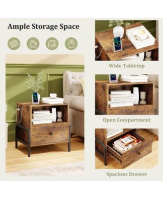 Nightstand with Charging Station Bedside Table with Storage Shelf Side Table