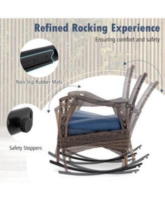 4 PCS Wicker Rocking Set with Loveseat & Coffee Table Heavy-Duty Metal Frame