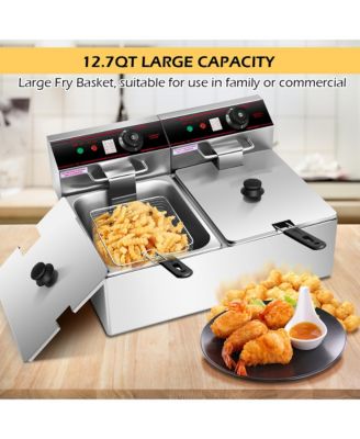 3400W Electric Countertop Deep Fryer Dual Tank Home Steel