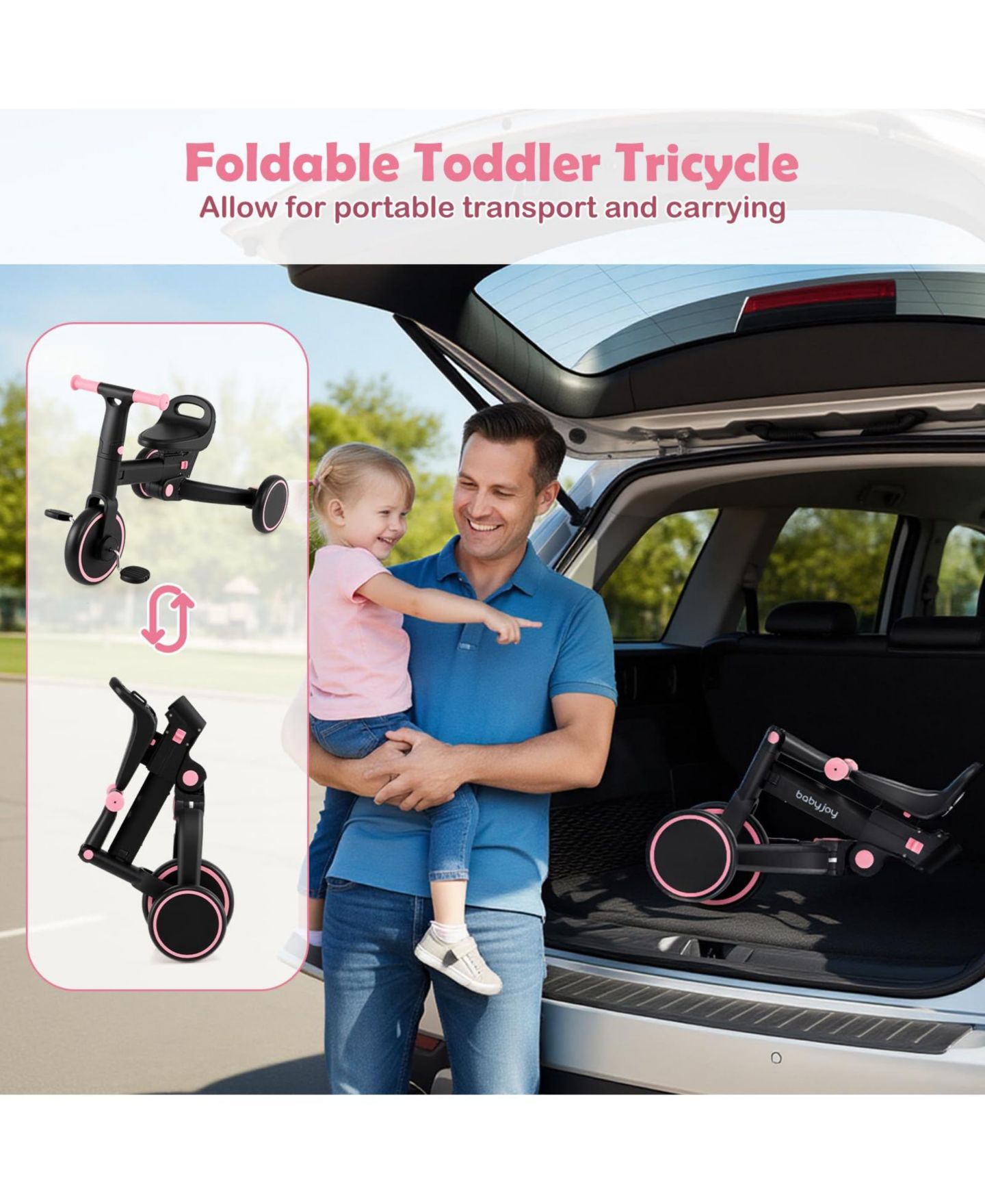 Детская игрушка Mecale 4-in-1 Foldable Tricycle With Push Handle, Ages 3+ — фото 7