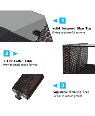 4PCS Patio Rattan Furniture Set Loveseat Sofa Coffee Table