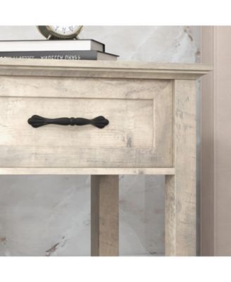 Wood Bedside Table With 1 Drawer and Open Storage Shelf, Industrial Side Table