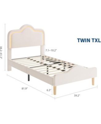 Upholstered Princess Platform Bed Frame with RGB LED Lights, Adjustable Velvet Headboard, Wooden Slat Support, No Box Spring Needed.