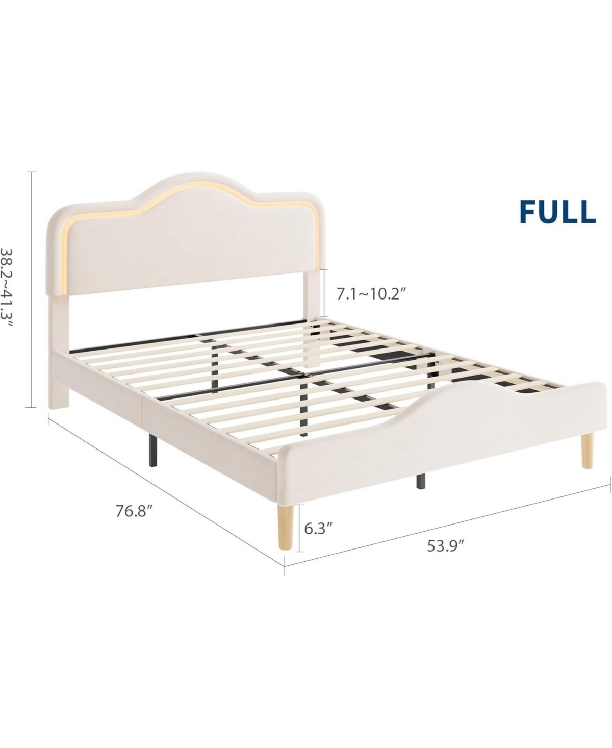 gaomon Upholstered Princess Platform Bed Frame with Rgb Led Lights, Adjustable Velvet Headboard, Wooden Slat Support