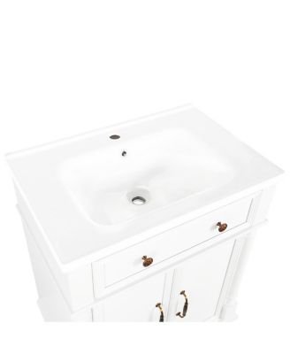 27.8" Rectangular Ceramic Bathroom Sink, Modern Vessel Basin with Overflow for Vanity Cabinet