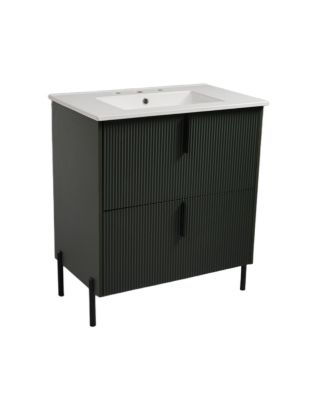 30" Bathroom Vanity with Sink, Modern Fluted MDF Cabinet, Full-Extension Soft Close Drawers for Small Spaces