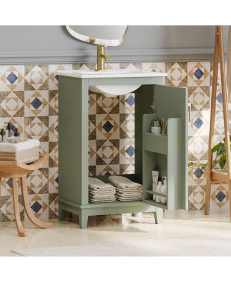 Small Bathroom Vanity Cabinet with Ceramic Sink, Soft Close Door & Ample Storage for Compact Spaces