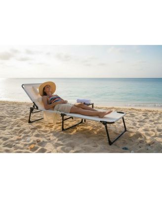 Tanning Chair with Face Hole Folding Beach Lounge Chair,5-Position Adjustable Backrest, Pillow & Side Pocket