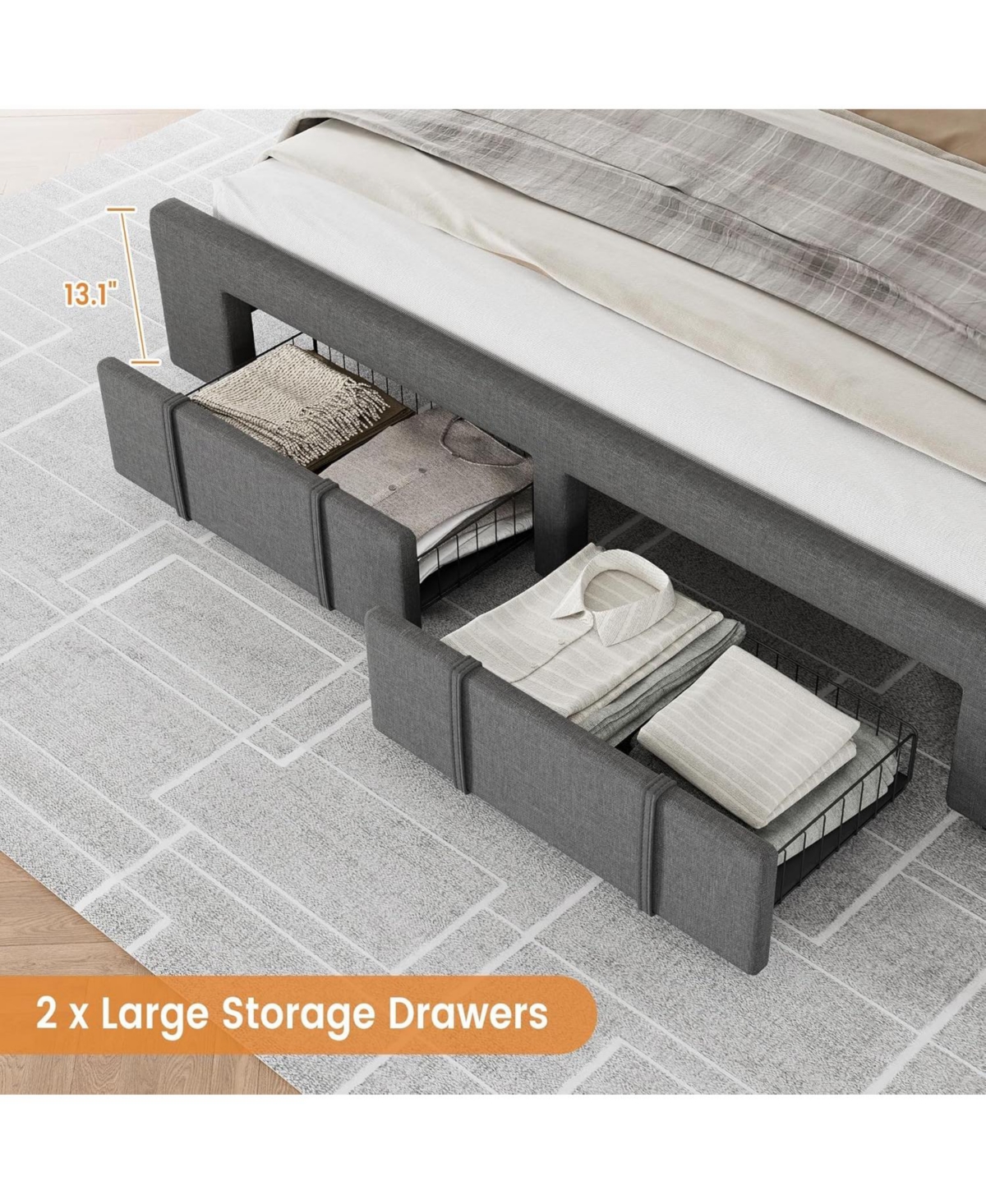 gaomon Upholstered Platform Bed Frame with Storage Drawers, Mattress Foundation Solid Wooden Slats Support