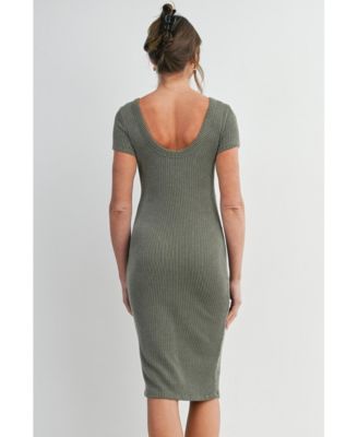 Maternity Bodycon Ribbed Knit Short Sleeve Midi Dress