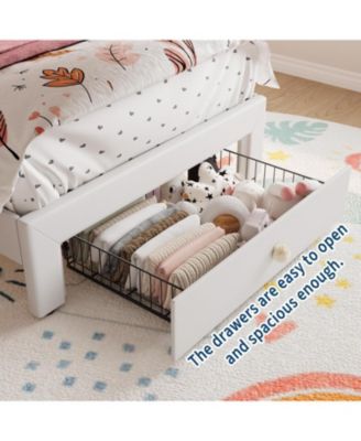 Twin Velvet Upholstered Platform LED Lights Crystal Button Headboard Storage Drawer Noise-Free No Box Spring