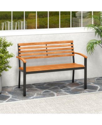 Patio Acacia Wood Loveseat Bench with Backrest and Armrests