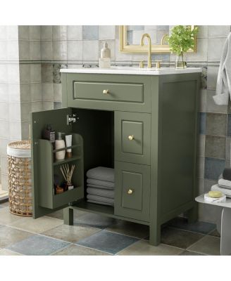 Bathroom Vanity with Ceramic Sink, Soft Close Door & Drawers, Double Storage Racks for Small