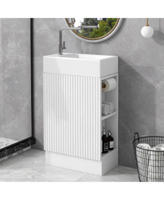 18.6" Bathroom Vanity with Sink, MDF Storage Cabinet, Two-Tier Shelf & Left or Right Orientation for Small Bathrooms