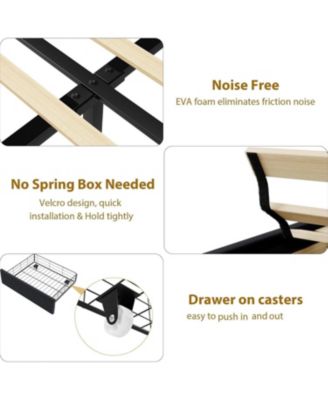 King Bed Frame 2 Storage Drawers Wooden Slat Vintage Velvet Upholstered Wingback Headboard No Box Spring Noise Free