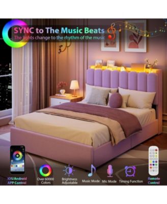 Full Boucle Upholstered Platform Bed Wavy Headboard Storage Bookcase 2 Drawers No Box Spring