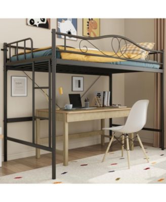 Metal Loft Bed with Ladder and Guardrail- 400 Lbs Heavy Duty- No Box Spring Needed- Easy Assembly.