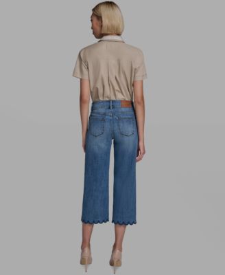 Petite Scalloped Button Mid-Rise Jeans