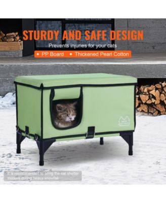 Heated Elevated Cat House with Adjustable Temperature and Timer